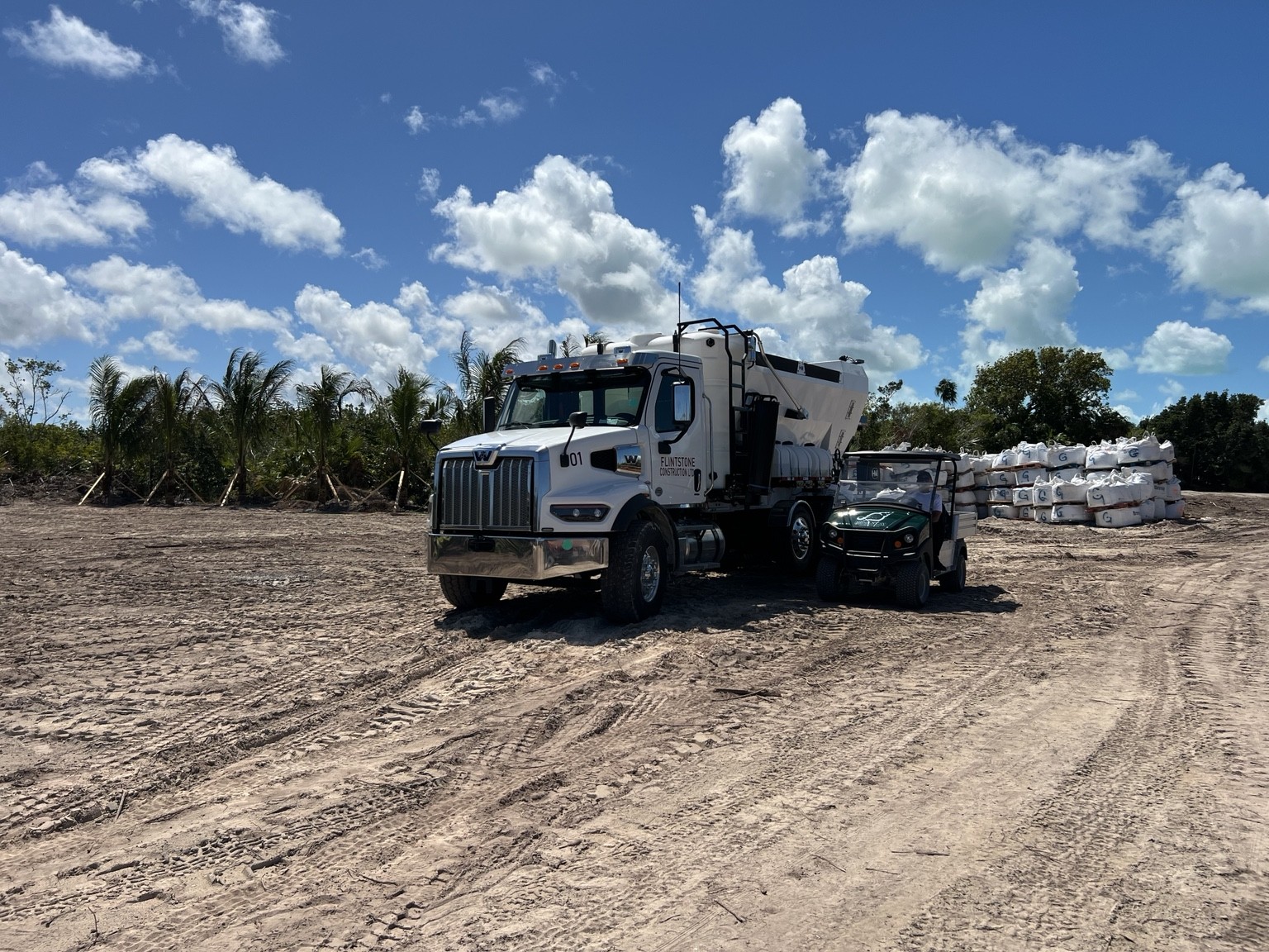 Volumetric service truck at a remote jobsite